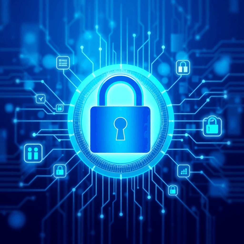 Digital security — lock and shield, modern technology illustration