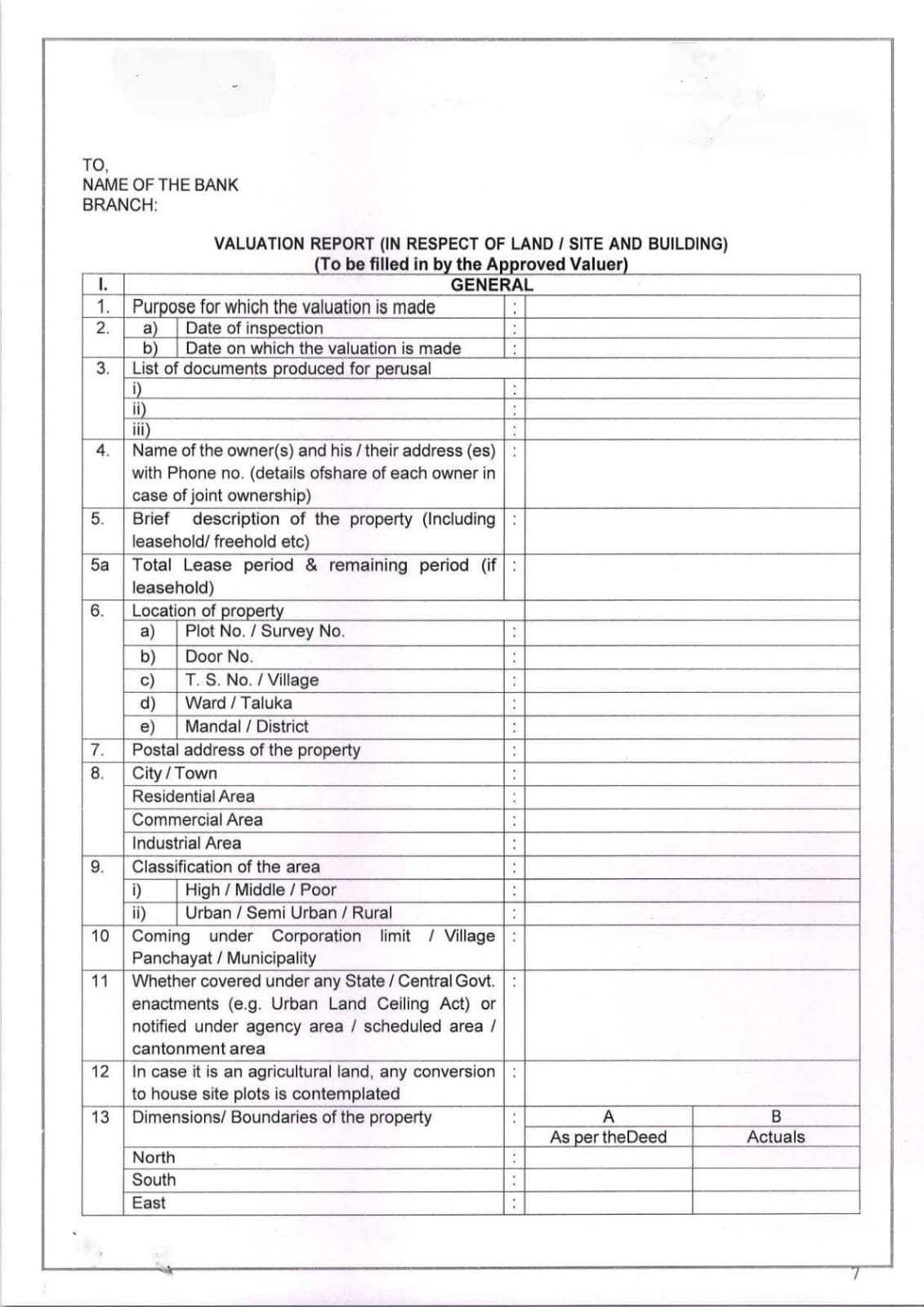 Valuation report page 1